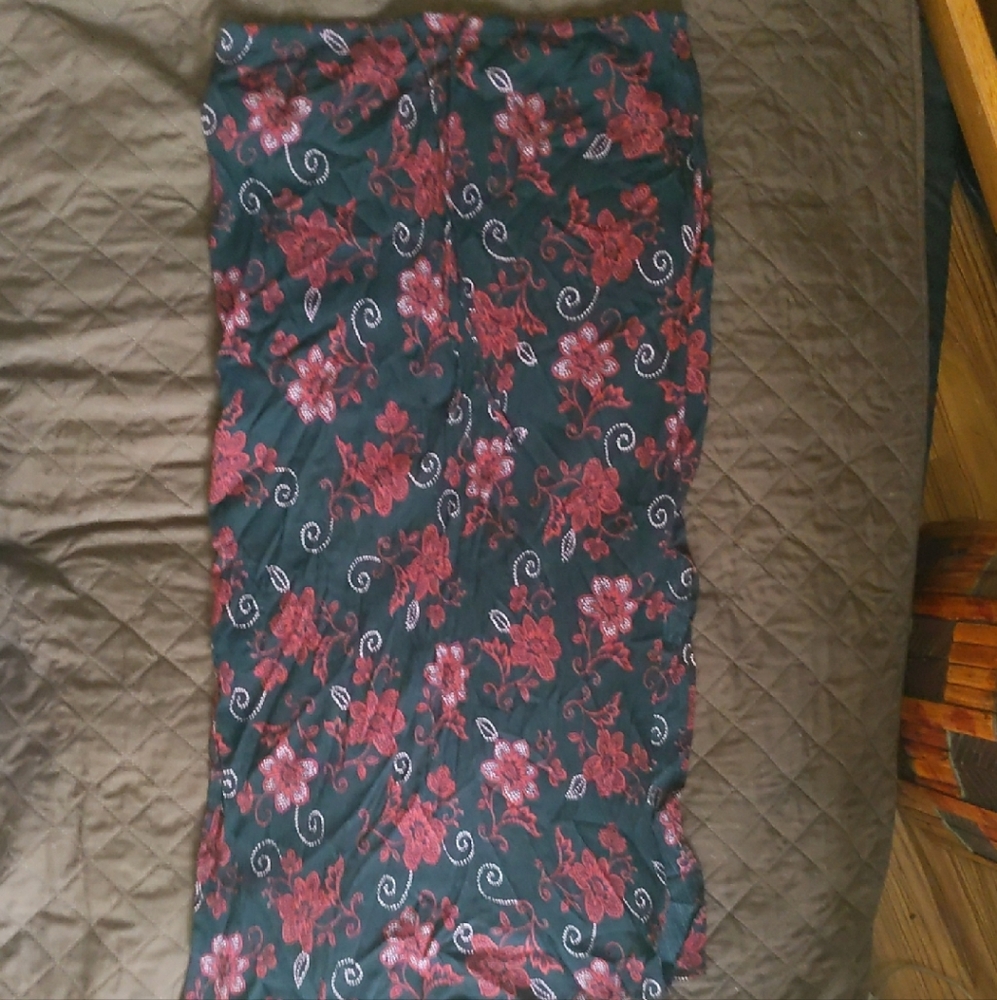 New York & Company Black and Red Floral Midi Skirt